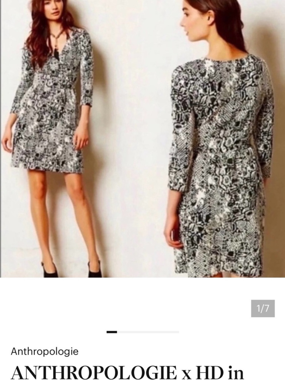 HD in Paris Anthropologie Black & White Snakeskin Print Womens Dress Size SP